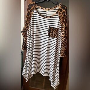 Leopard Print and Striped Women's Top